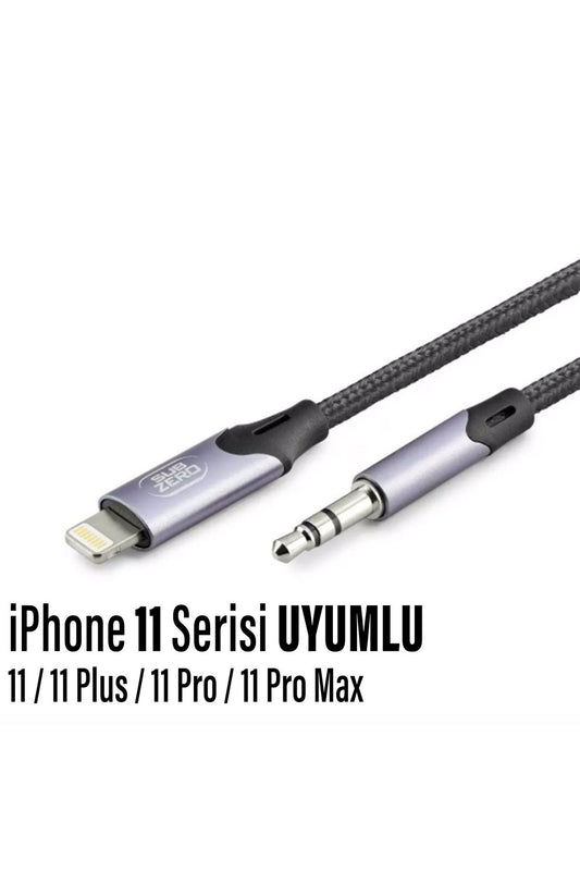 iPhone 11-12-13-14 PLUS-PRO-PRO MAX Uyumlu Metal Başlık AUX Ses Dönüştürücüsü Hasır Lightning Çevirici