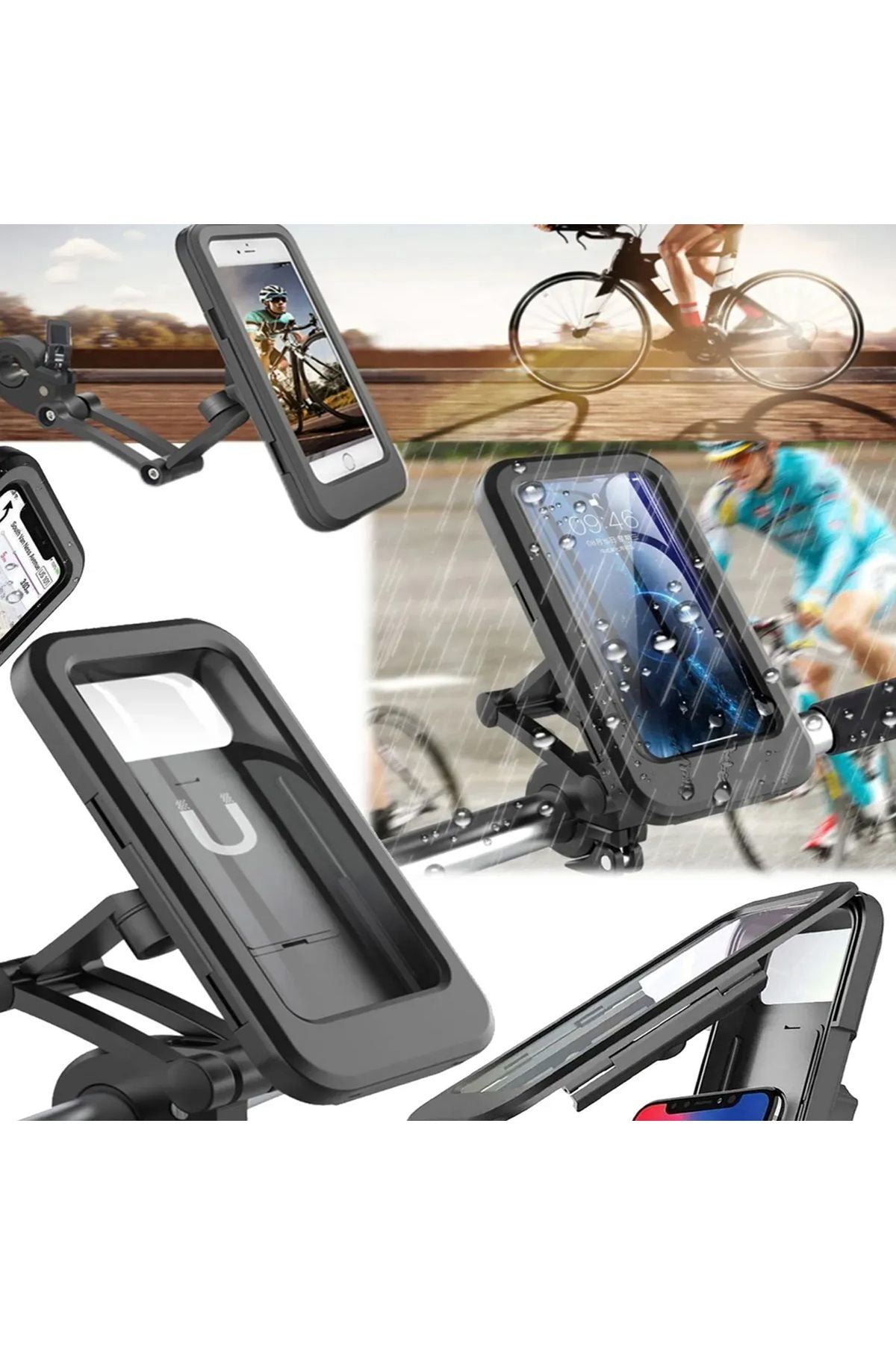 Motosiklet Scooter Bisiklet Telefon Tutucu Su Geçirmez 360° Ayarlanabilir Şarj Girişi Açık - Görsel 5