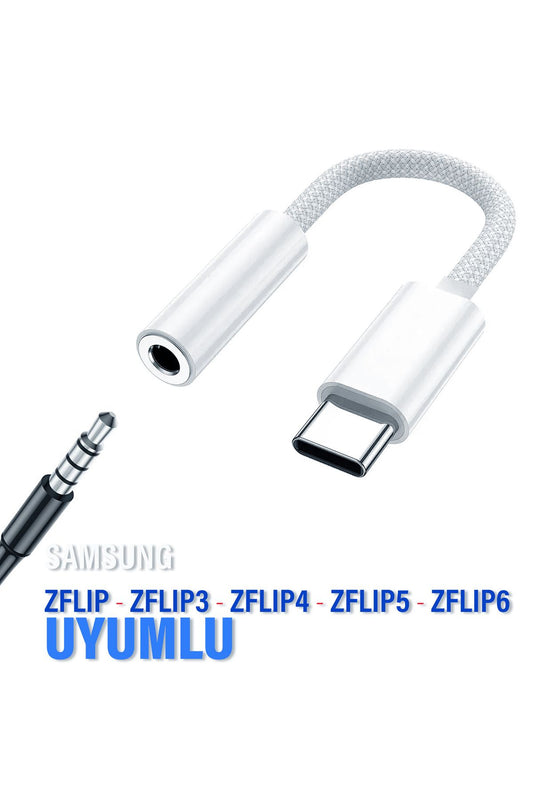 Samsung Z Flip - Z Flip 3 - Z Flip 4 - Z Flip 5 - Z Flip 6 3.5mm Jack Aparat Çevirici Kulaklık Dönüştürücü Type-c