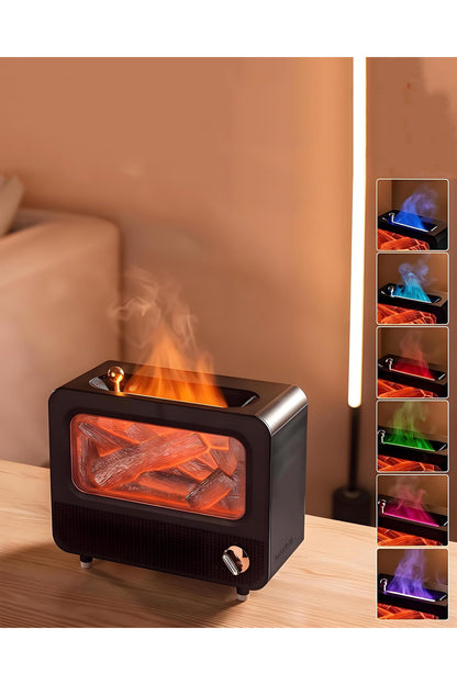 Alev Efektli Retro Hava Nemlendirici Odun Çıtırtı Sesli Aroma Difüzörü Ultrasonik Buhar Makinesi