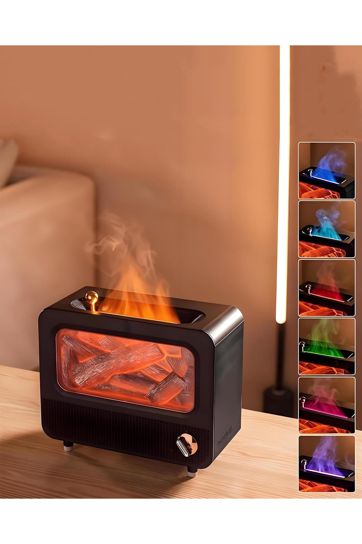 Alev Efektli Retro Hava Nemlendirici Odun Çıtırtı Sesli Aroma Difüzörü Ultrasonik Buhar Makinesi