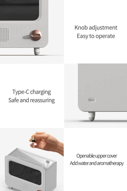 Alev Efektli Retro Hava Nemlendirici Odun Çıtırtı Sesli Aroma Difüzörü Ultrasonik Buhar Makinesi