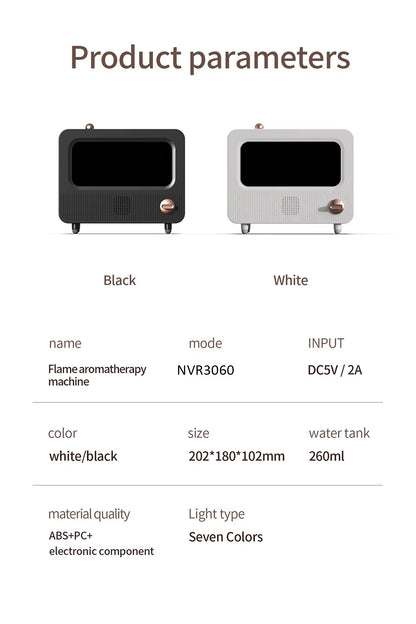 Alev Efektli Retro Hava Nemlendirici Odun Çıtırtı Sesli Aroma Difüzörü Ultrasonik Buhar Makinesi