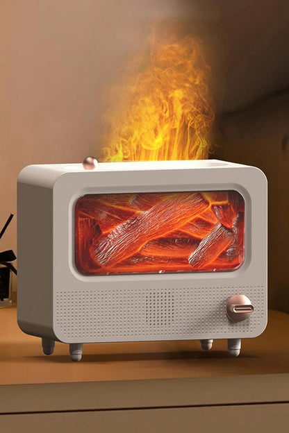 Alev Efektli Retro Hava Nemlendirici Odun Çıtırtı Sesli Aroma Difüzörü Ultrasonik Buhar Makinesi