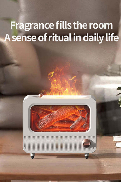 Alev Efektli Retro Hava Nemlendirici Odun Çıtırtı Sesli Aroma Difüzörü Ultrasonik Buhar Makinesi
