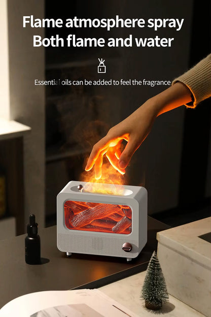 Alev Efektli Retro Hava Nemlendirici Odun Çıtırtı Sesli Aroma Difüzörü Ultrasonik Buhar Makinesi