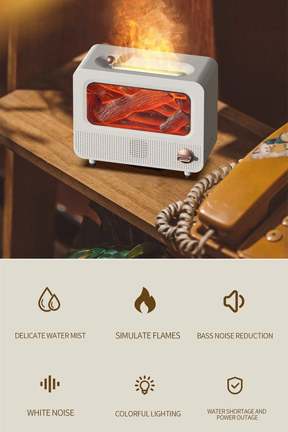 Alev Efektli Retro Hava Nemlendirici Odun Çıtırtı Sesli Aroma Difüzörü Ultrasonik Buhar Makinesi
