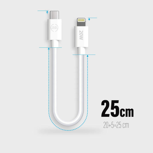 25cm Type-C - iPhone Lightning Şarj Kablosu Kısa 25 CM  20W Hızlı Şarj Subzero CL76