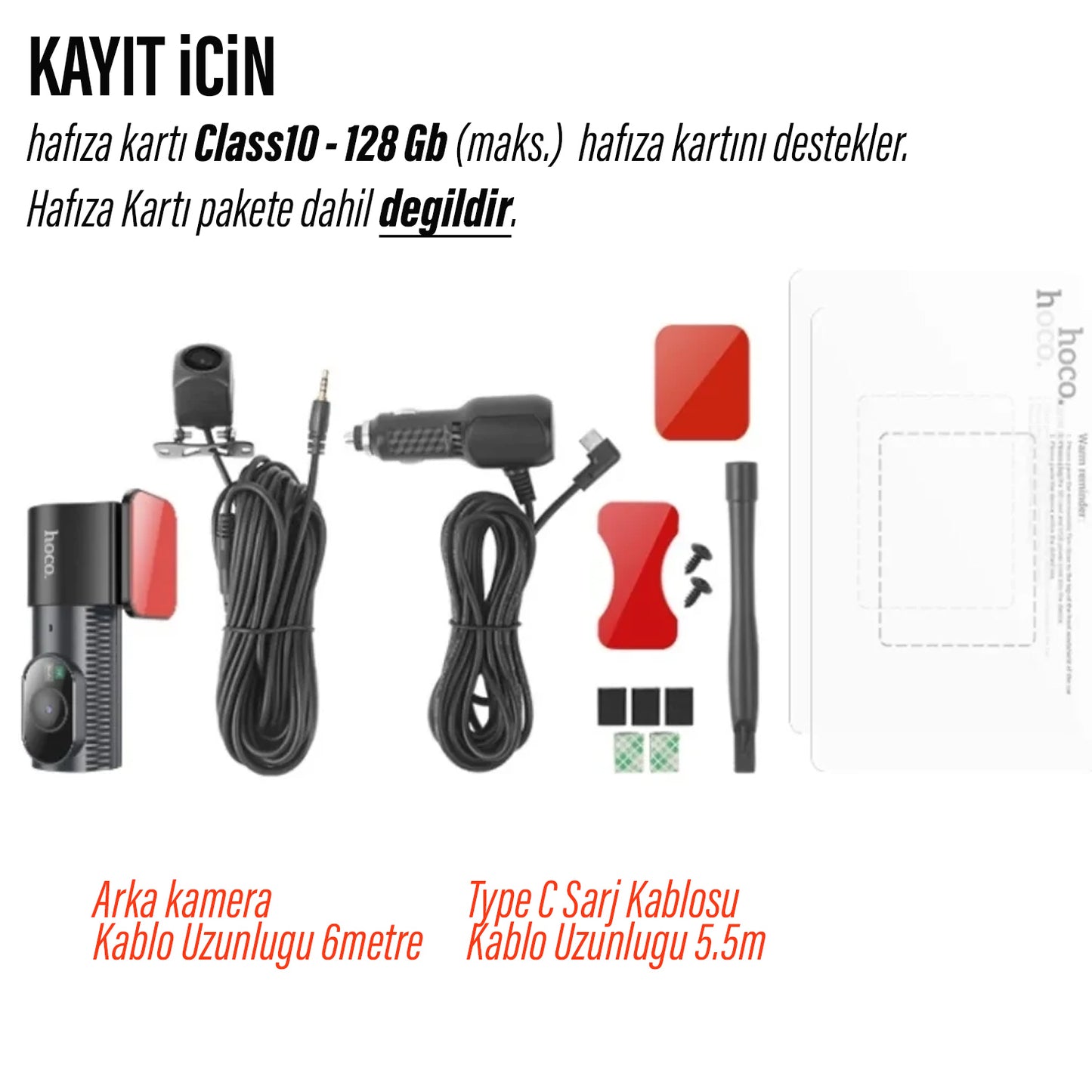 Araç İçi Ön Arka Kamera Kaydı WİFİ HOCO DV8