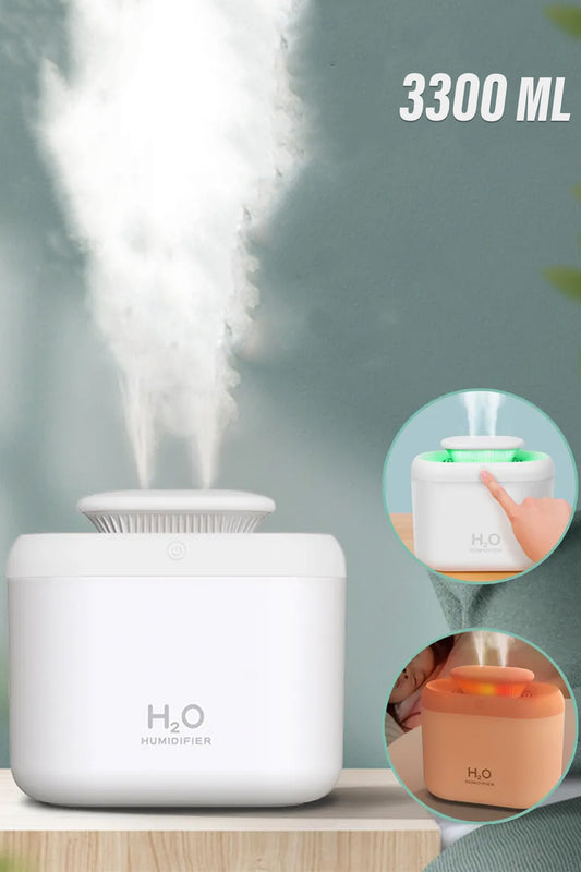 3.3 Litre Hava Nemlendirici Ultrasonik Aroma Buhar Makinesi Çift Sprey Aroma Difüzörü LED Işıklı