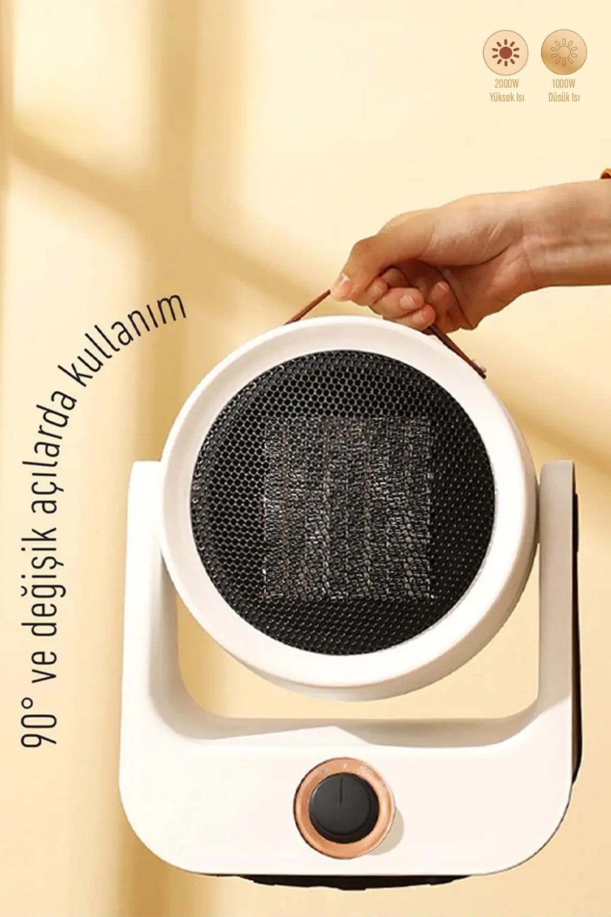 Masaüstü 1500W Fanlı Isıtıcı 90° Ayarlanabilir Başlıklı Kademeli Ev Tipi Elektrikli Isıtıcı Fan