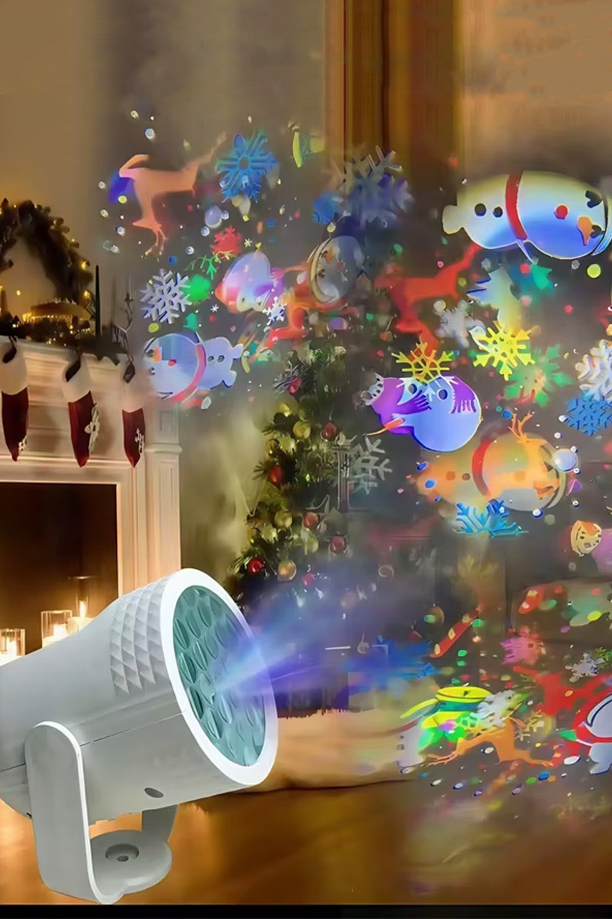 Çocuklar İçin Yılbaşı Figürlü Projeksiyon Gece Lambası LED Noel Projektör