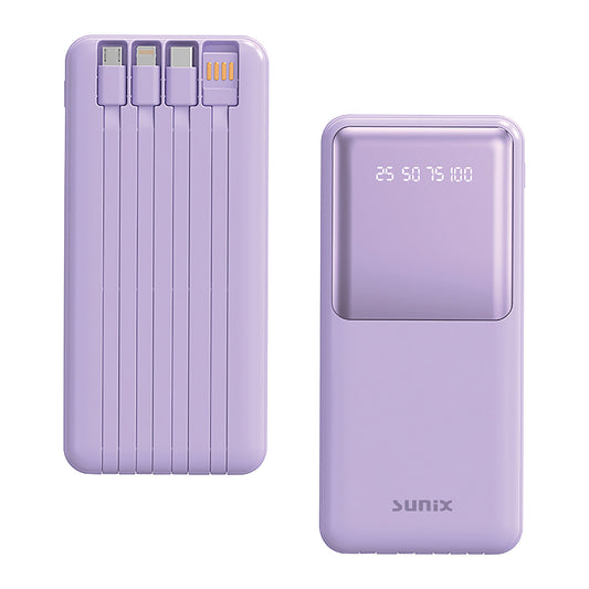 Powerbank 12000mAh Kendinden Kablolu Powerbank Sunix PB49 Mor