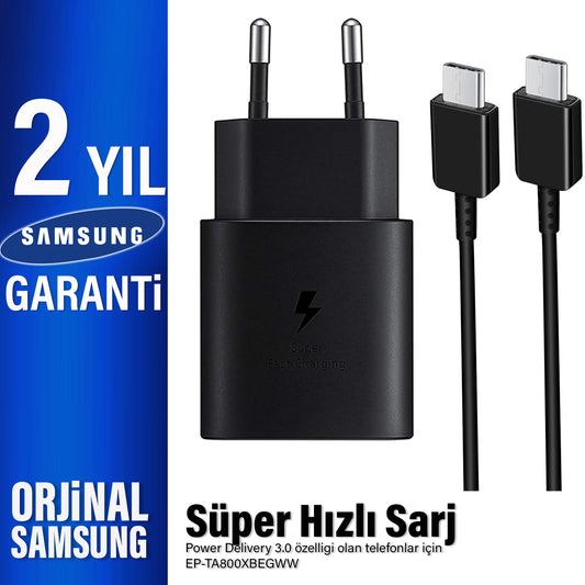 Orjinal Samsung EP-TA800 Type-C Şarj Aleti 25W ve Type C Kablo EP-TA800XBEGWW