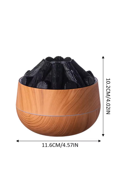 Ahşap Odun Ateşi Tasarımlı Hava Nemlendirici-Buhar Makinası-Aroma Difüzörü Led Işık 300ML