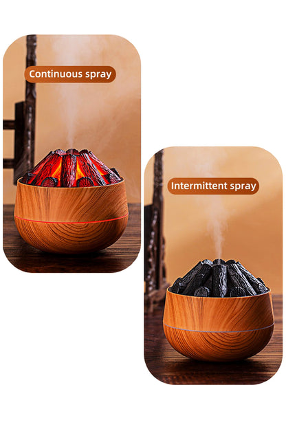 Ahşap Odun Ateşi Tasarımlı Hava Nemlendirici-Buhar Makinası-Aroma Difüzörü Led Işık 300ML