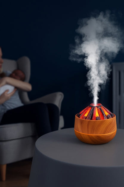 Ahşap Odun Ateşi Tasarımlı Hava Nemlendirici-Buhar Makinası-Aroma Difüzörü Led Işık 300ML