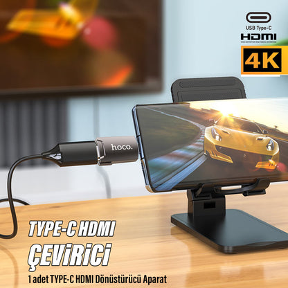 Type-C Hdmi Çevirici Dönüştürücü Görüntü Aktarımı Adaptör Telefon Tablet Uyumlu Hoco UA19 4K