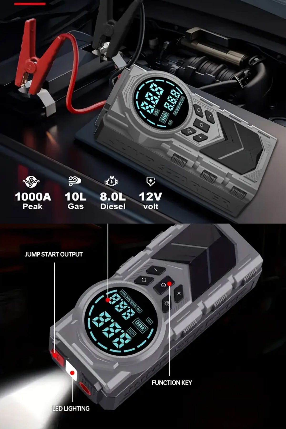 Akü Takviye Powerbak Marş Basma Cihazı 150 Psi Kompresör Pomba 8000mAh - 1000A Jump Starter