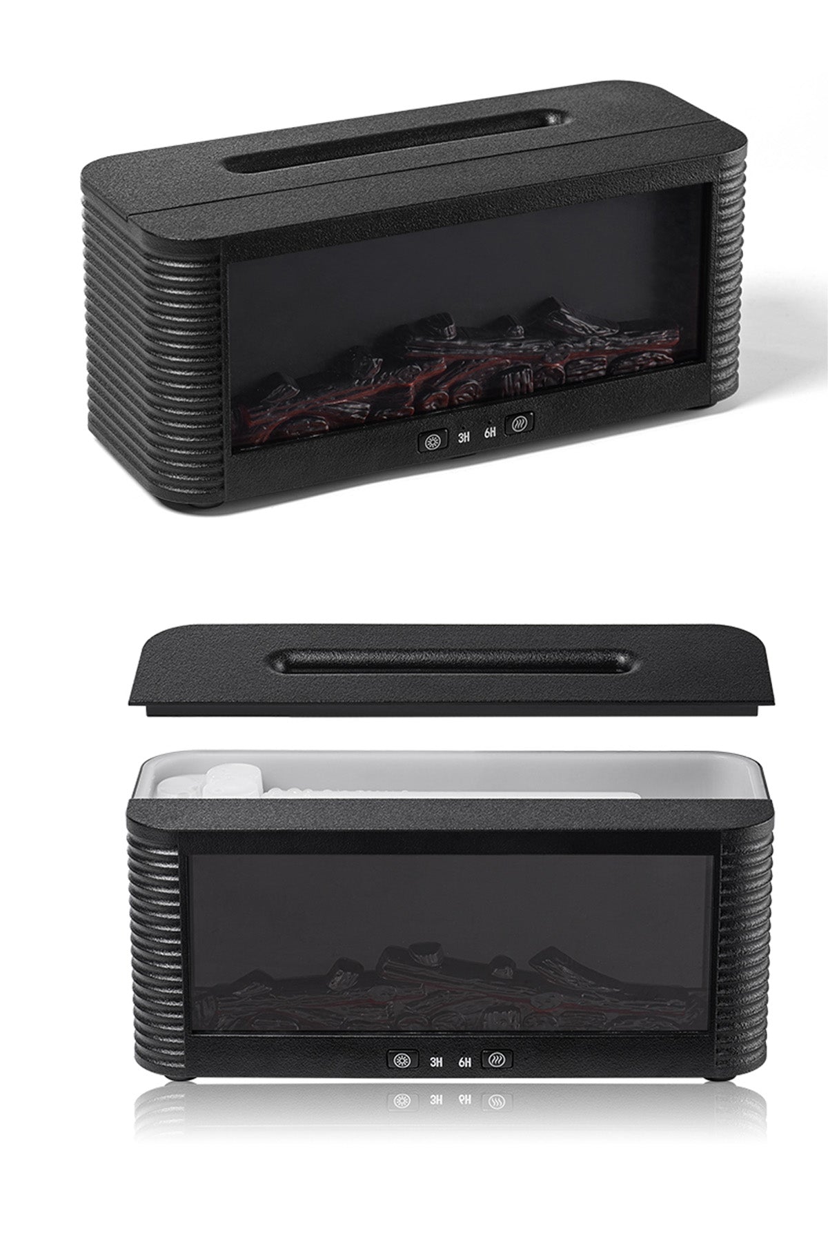 Ultrasonik Alev Efektli Şömine Görünümlü Hava Nemlendirici 3D Alev Aroma Difüzörü Buhar Makinesi