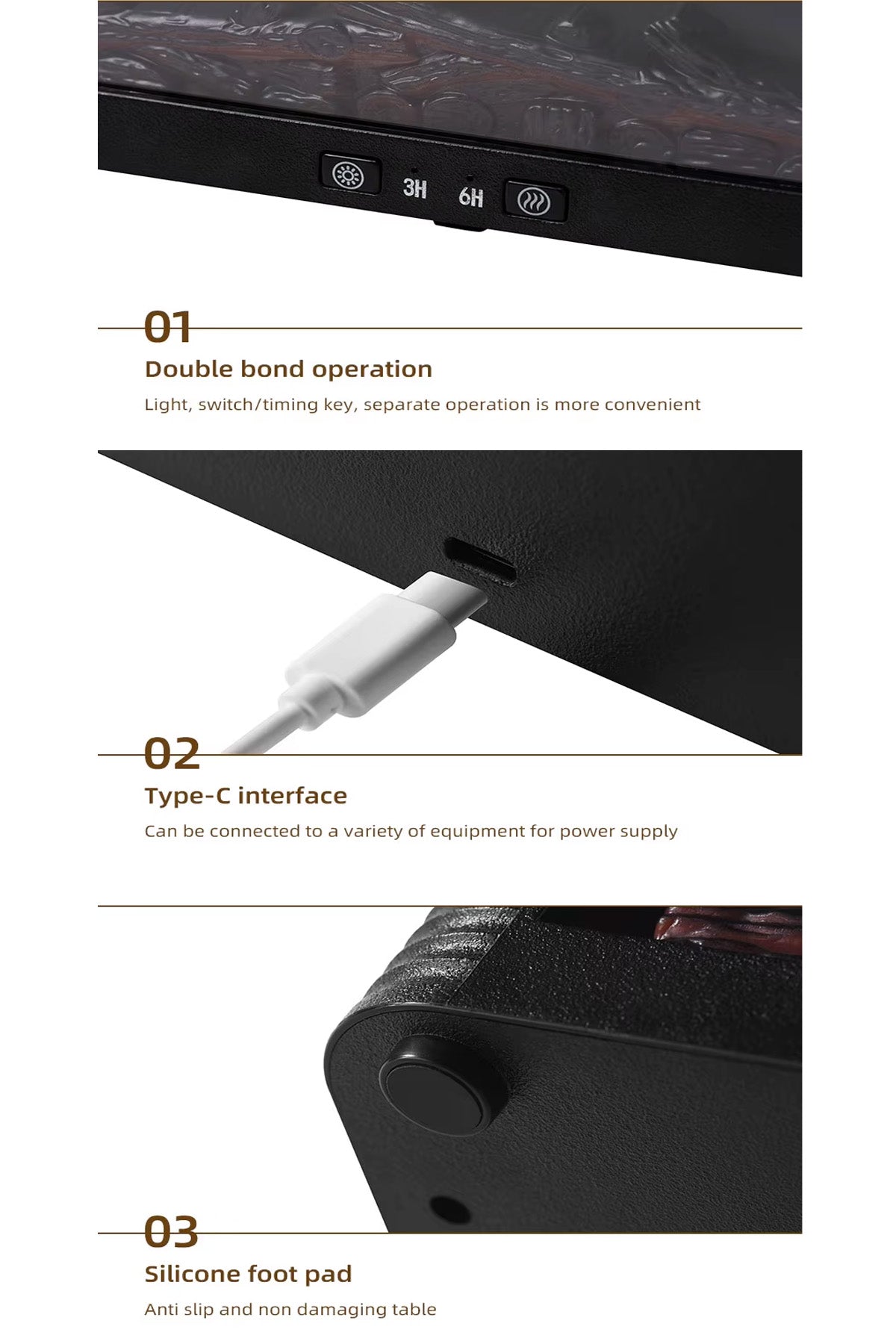 Ultrasonik Alev Efektli Şömine Görünümlü Hava Nemlendirici 3D Alev Aroma Difüzörü Buhar Makinesi