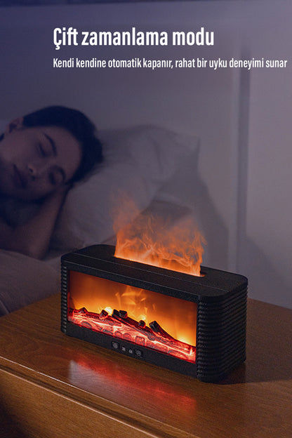 Ultrasonik Alev Efektli Şömine Görünümlü Hava Nemlendirici 3D Alev Aroma Difüzörü Buhar Makinesi