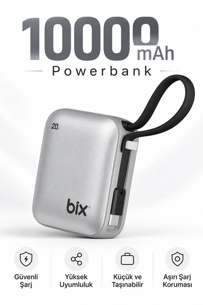 Mini Powerbank 10000 mAh Cep Boy Hızlı Şarj Dijital Göstergeli PD 20W Type-C