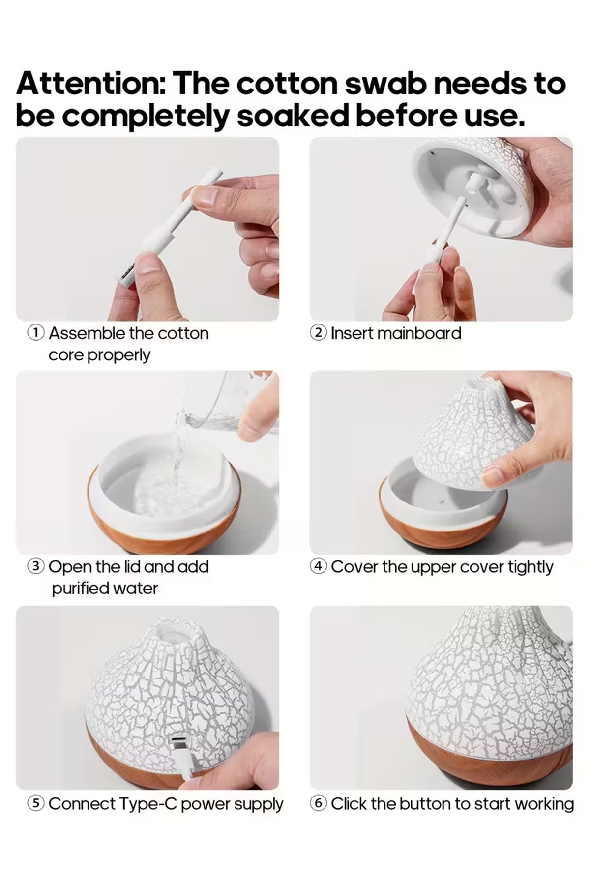 Ahşap Volkanik Hava Nemlendirici 7 Led Işıklı Aroma Difüzörü Buhar Makinesi 300ML