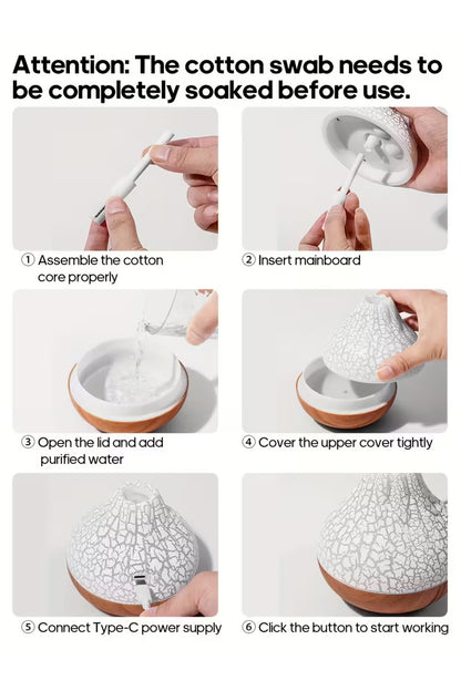 Ahşap Volkanik Hava Nemlendirici 7 Led Işıklı Aroma Difüzörü Buhar Makinesi 300ML