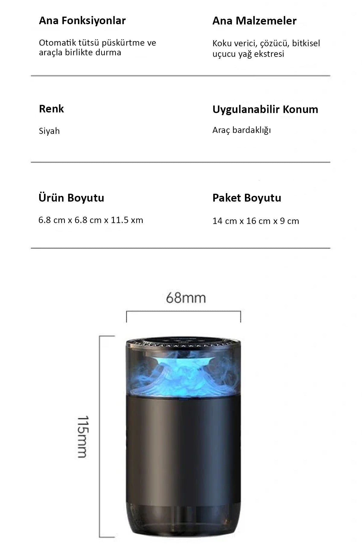Araç Ev Ofis Otomatik Aroma Buharlı Sprey Cihazı Koku Difüzörü Şarjlı 800mAh Buharlı Koku Makinesi