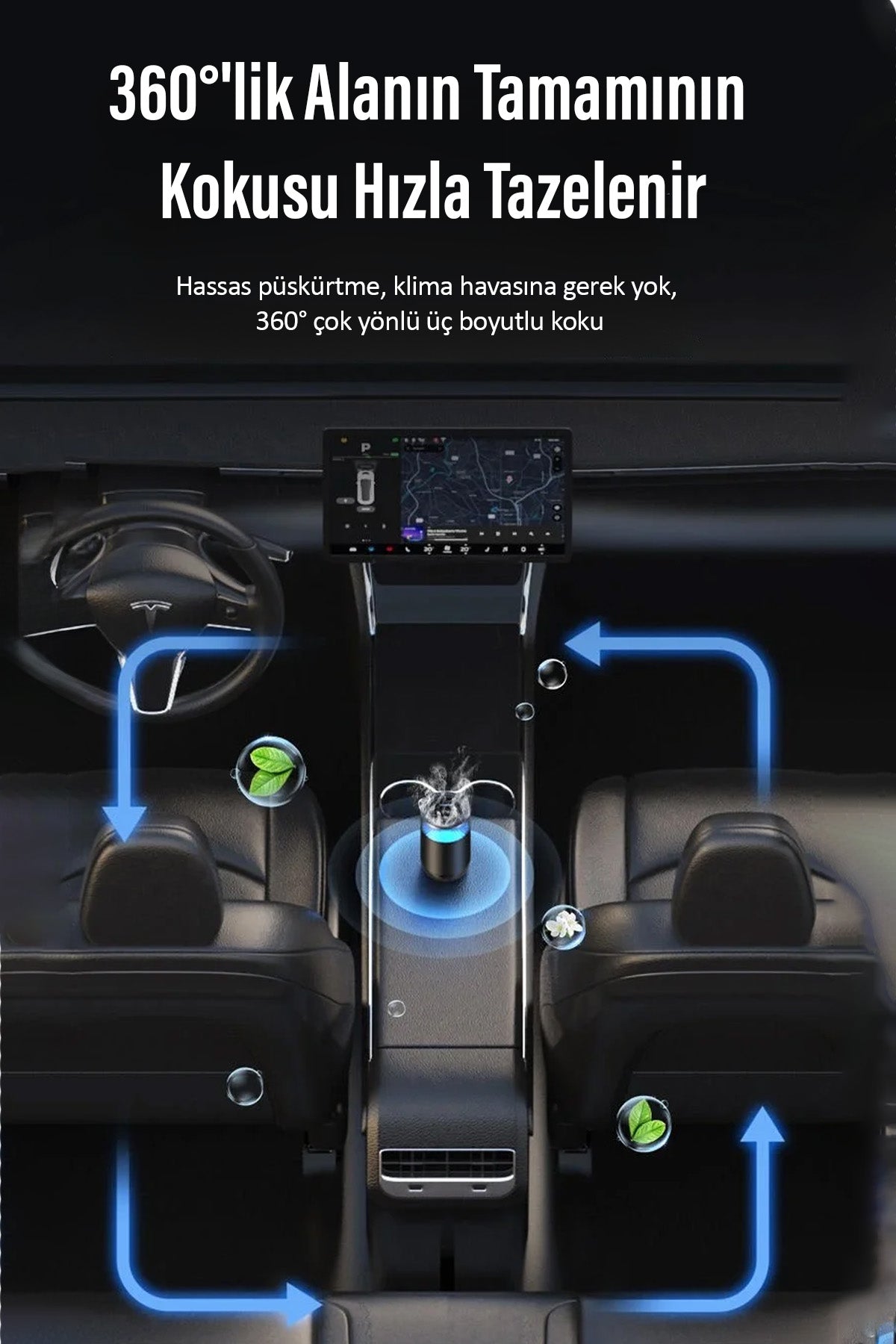 Araç Ev Ofis Otomatik Aroma Buharlı Sprey Cihazı Koku Difüzörü Şarjlı 800mAh Buharlı Koku Makinesi