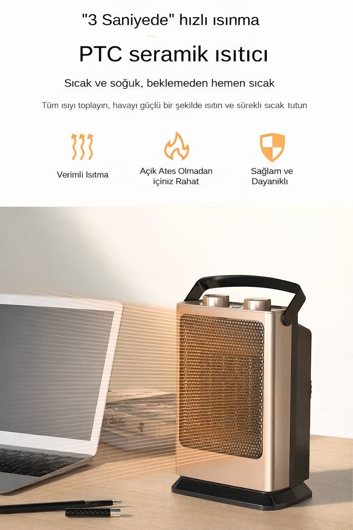 1500W Fanlı Isıtıcı 3 Kademe Üflemeli Fan Salınımlı Ev Tip Elektrikli Isıtıcı Fan Devrilme Emniyetli