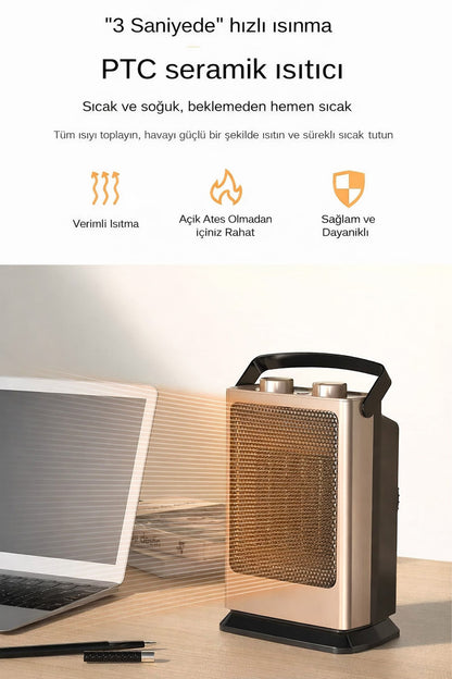 1500W Fanlı Isıtıcı 3 Kademe Üflemeli Fan Salınımlı Ev Tip Elektrikli Isıtıcı Fan Devrilme Emniyetli