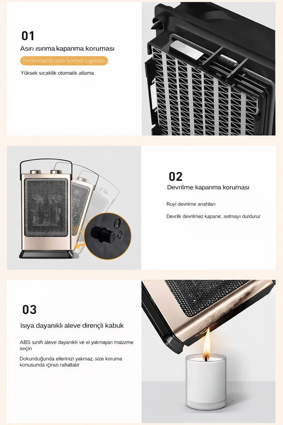 1500W Fanlı Isıtıcı 3 Kademe Üflemeli Fan Salınımlı Ev Tip Elektrikli Isıtıcı Fan Devrilme Emniyetli