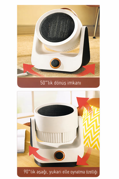 Masaüstü 1500W Fanlı Isıtıcı 90° Ayarlanabilir Başlıklı Kademeli Ev Tipi Elektrikli Isıtıcı Fan