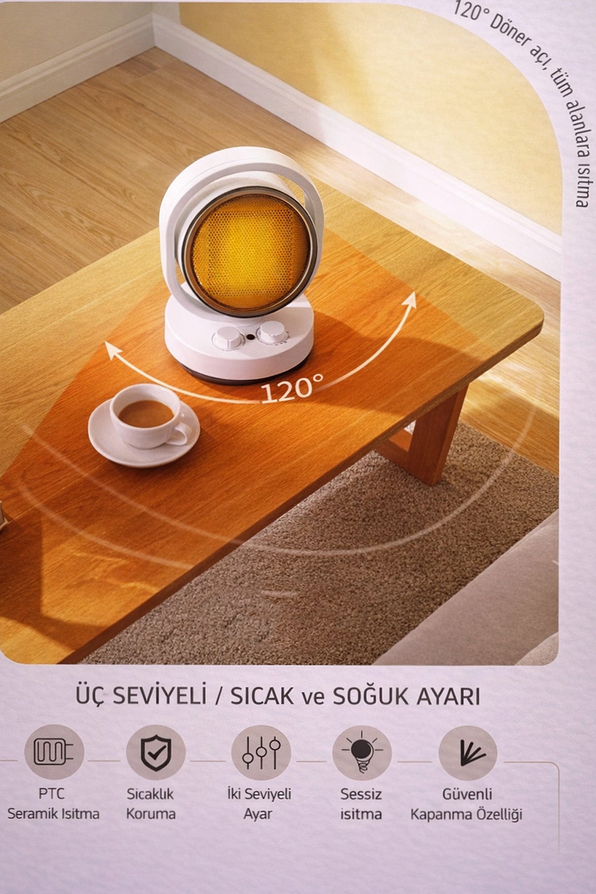 SUBZERO 1500W Fanlı Isıtıcı 120° Ayarlanabilir 3 Kademeli Sıcak-Soğuk Üfleme Elektrikli Isıtıcı