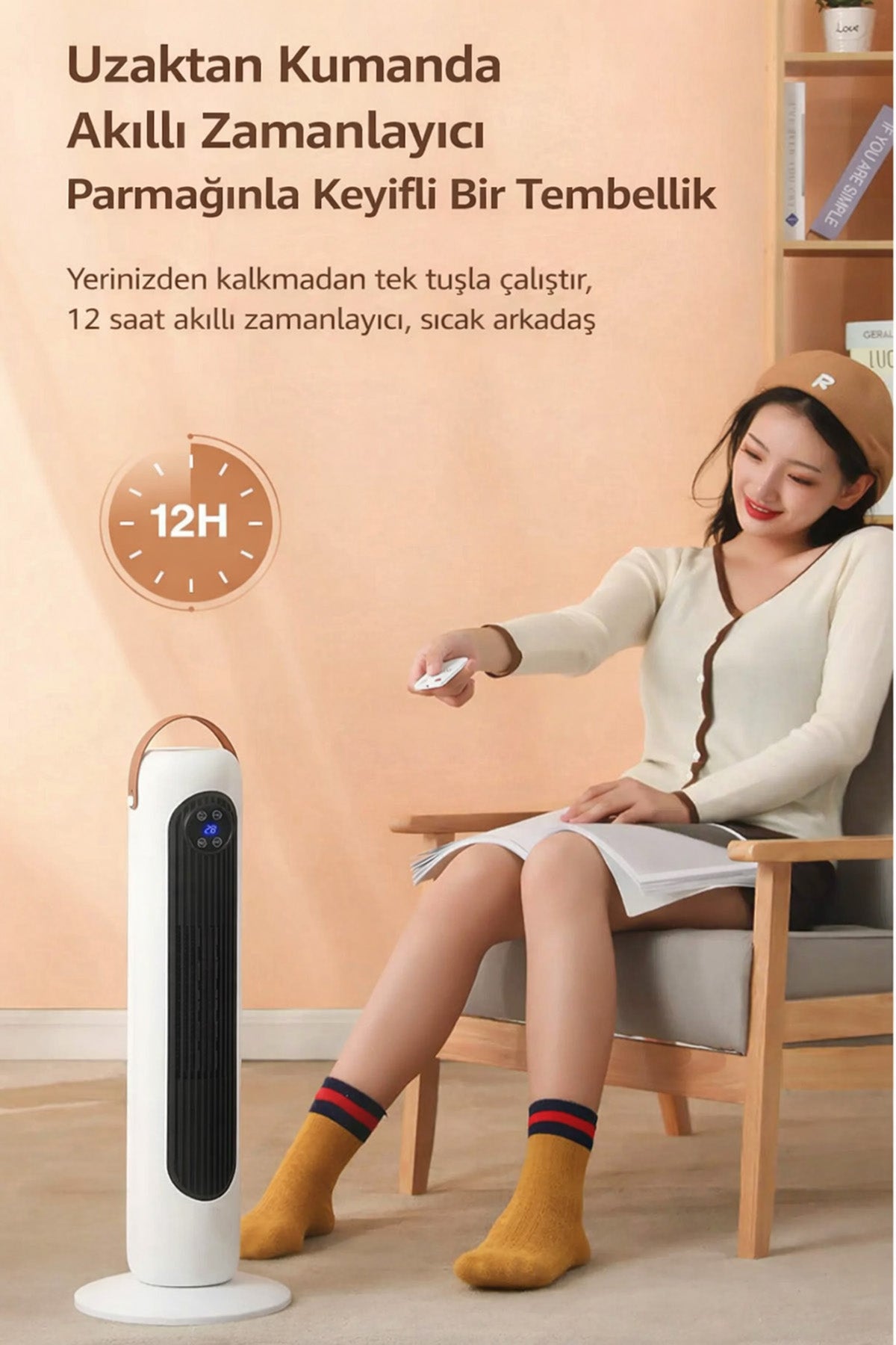 SUBZERO 2000W Uzaktan Kumandalı Isıtıcı Fan 12 Saat Zamanlayıcı Devrilme Koruma Kule Tipi