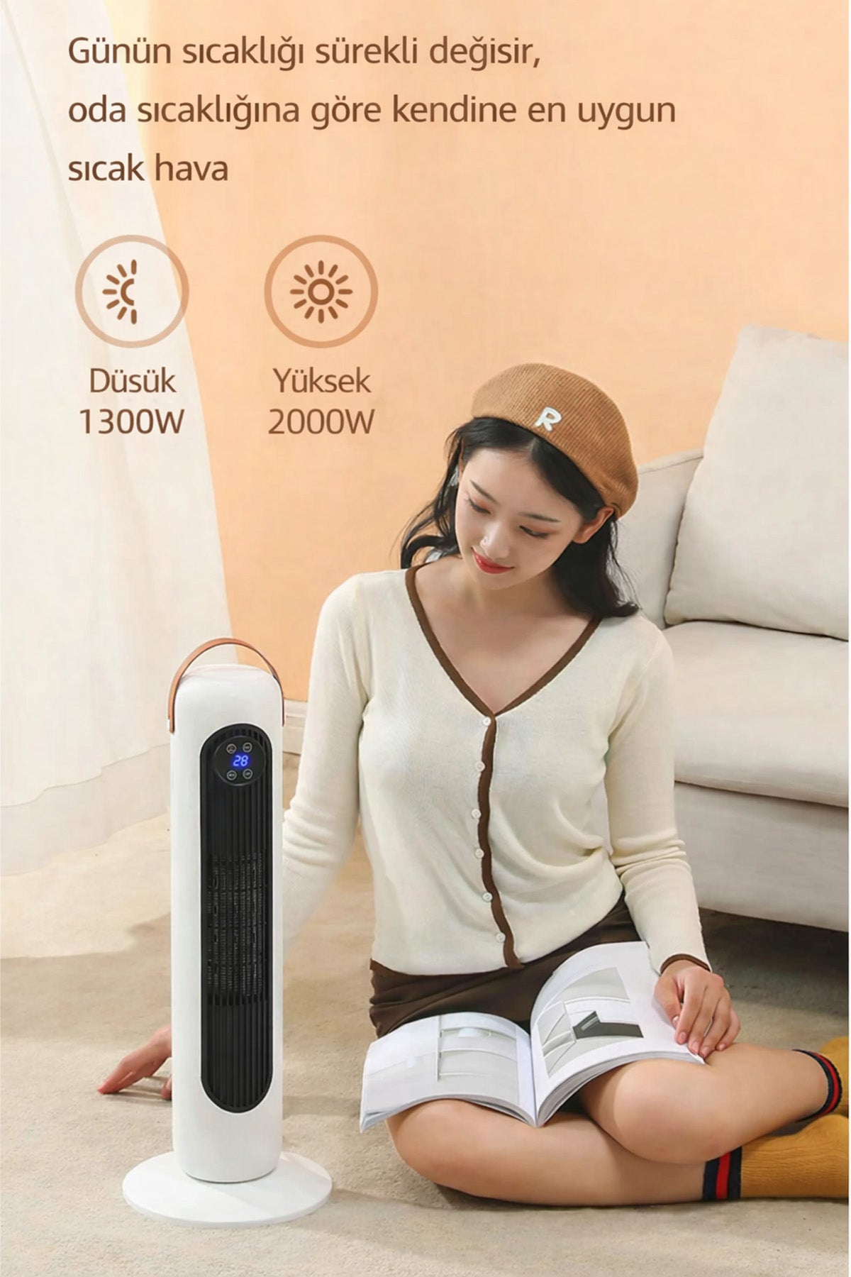 SUBZERO 2000W Uzaktan Kumandalı Isıtıcı Fan 12 Saat Zamanlayıcı Devrilme Koruma Kule Tipi