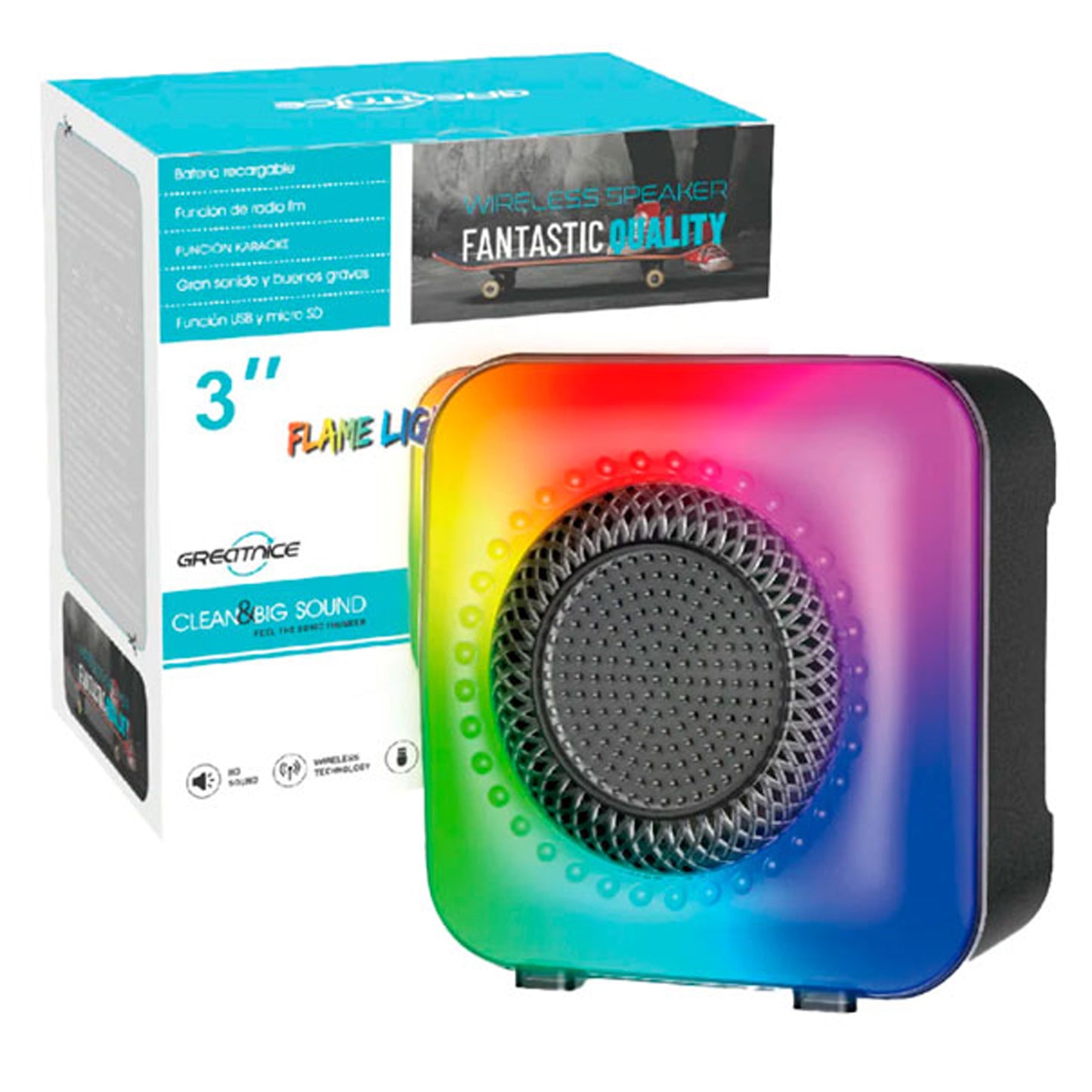 Kablosuz Haparlör 3" 5W Kablosuz Bluetooh Hoparlör Led Işıklı Speaker Subzero GTS1373