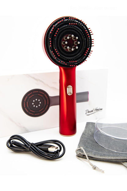 Saç Bakım Masaj Tarağı Şarjlı Yağ Aplikatörlü Saç Derisi Masaj Fırçası Kırmızı Işık Terapisi