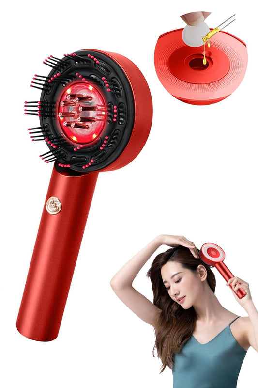 Saç Bakım Masaj Tarağı Şarjlı Yağ Aplikatörlü Saç Derisi Masaj Fırçası Kırmızı Işık Terapisi