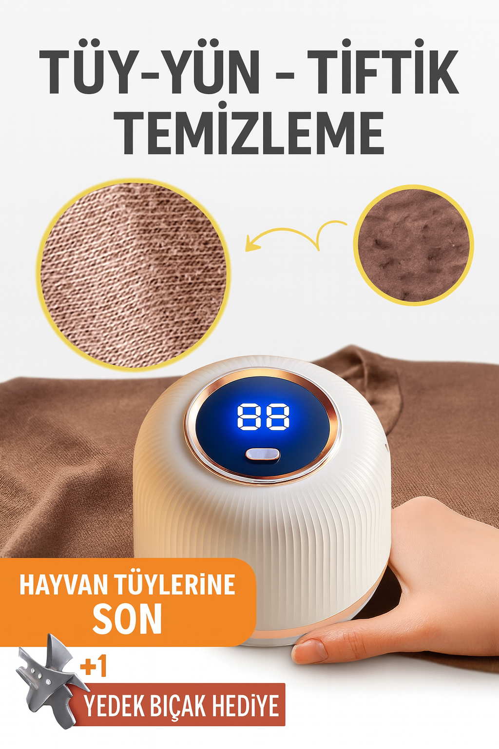 Şarjlı Tüy Toplama Tiftik Temizleme Cihazı Dijital Ekran 3 Kademe Kazak Tiftik Temizleyici 6 Bıçaklı