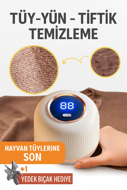 Şarjlı Tüy Toplama Tiftik Temizleme Cihazı Dijital Ekran 3 Kademe Kazak Tiftik Temizleyici 6 Bıçaklı