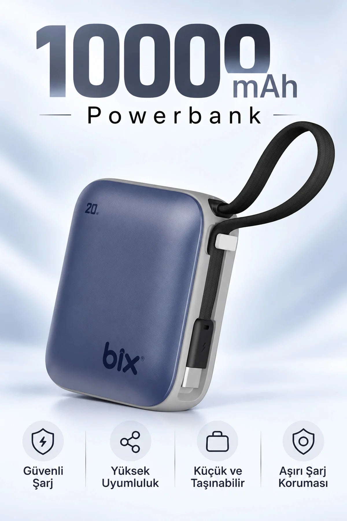 Mini Powerbank 10000 mAh Cep Boy Hızlı Şarj Dijital Göstergeli PD 20W Type-C