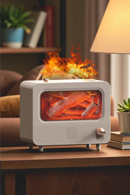 Alev Efektli Retro Hava Nemlendirici Odun Çıtırtı Sesli Aroma Difüzörü Ultrasonik Buhar Makinesi