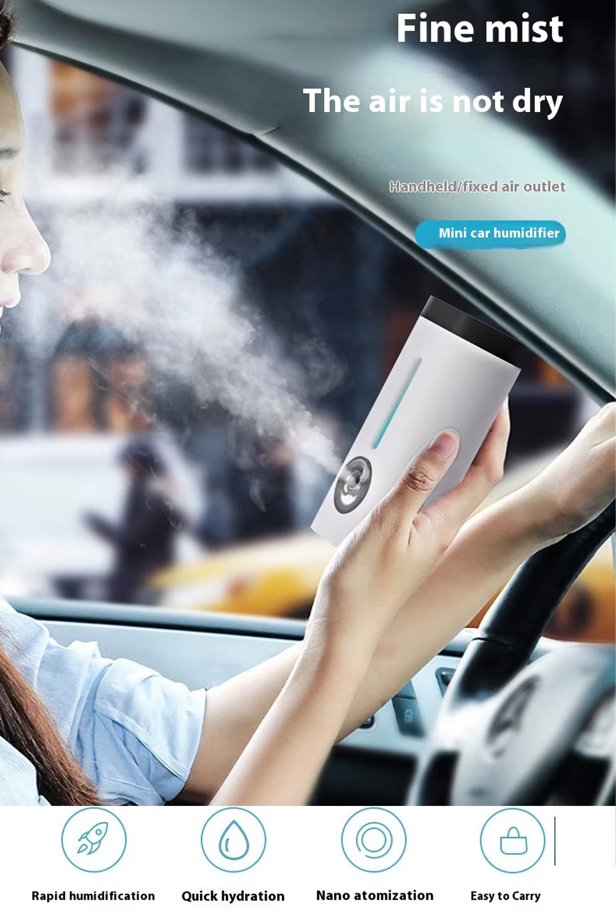 Araç ve Ev Ultrasonik Hava Nemlendirme Cihazı Nano Sprey Araç İçi Buharlı Koku Difüzörü