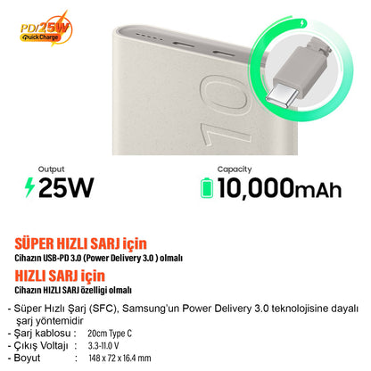 Samsung Kablosuz Powerbank 10000mAh 25W Süper Hızlı Şarj Orjinal Samsung EB-U2510XUEGWW