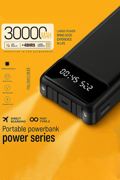 30000 mAh Kendinden Kablolu Powerbank Dijital Göstergeli Led Fener Hızlı Şarj Taşınabilir Şarj Cihaz