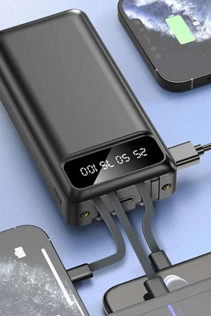 30000 mAh Kendinden Kablolu Powerbank Dijital Göstergeli Led Fener Hızlı Şarj Taşınabilir Şarj Cihaz