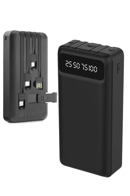 30000 mAh Kendinden Kablolu Powerbank Dijital Göstergeli Led Fener Hızlı Şarj Taşınabilir Şarj Cihaz